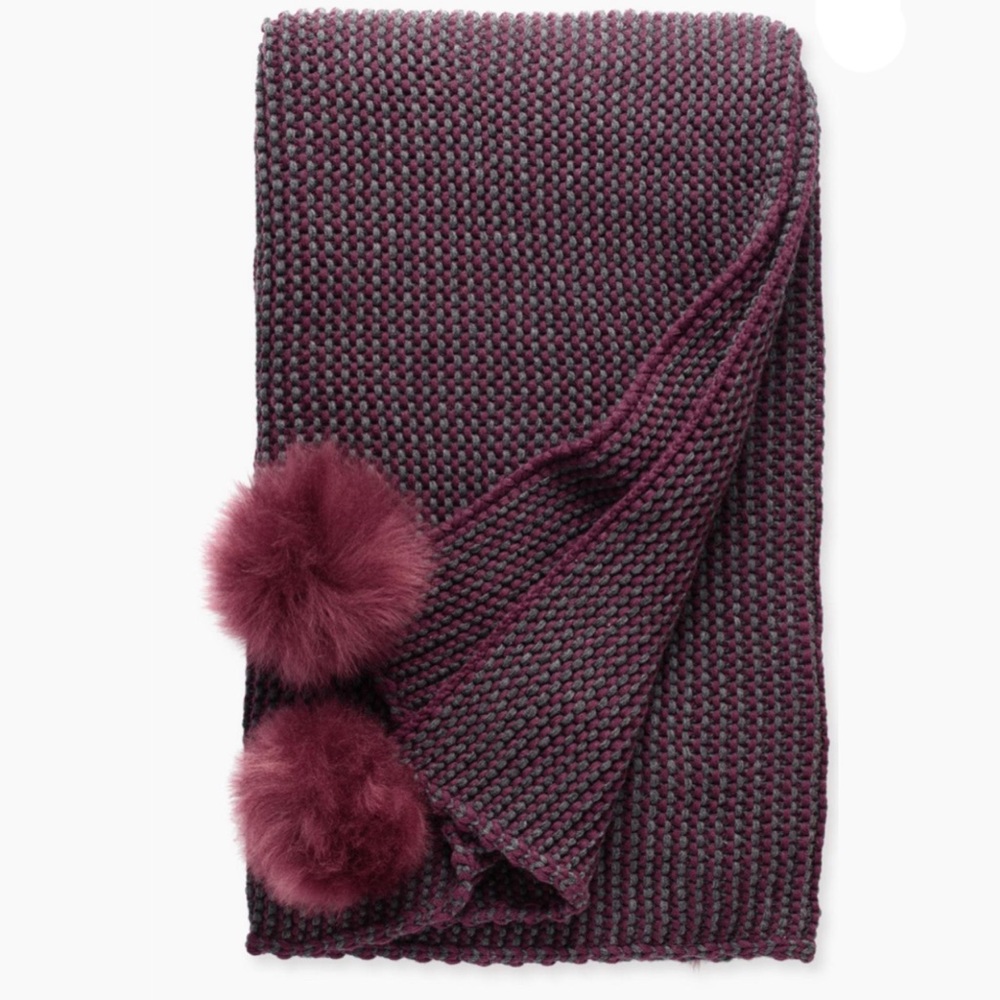 Ugg Snow Creek Pom Pom Throw Blanket Purple Gray - Picture 3 of 8